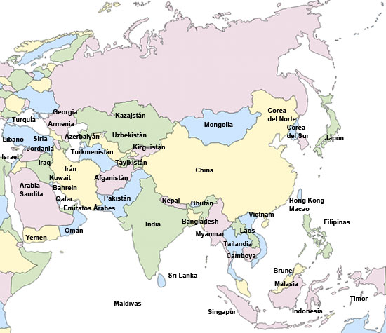 Mapa político de Asia - Saberia